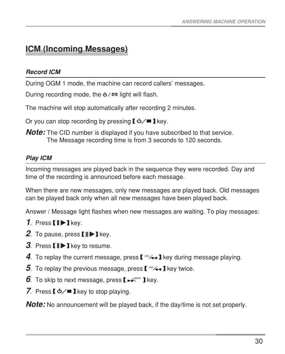 Icm (incoming messages) | Oricom eco5200 Series User Manual | Page 34 / 46