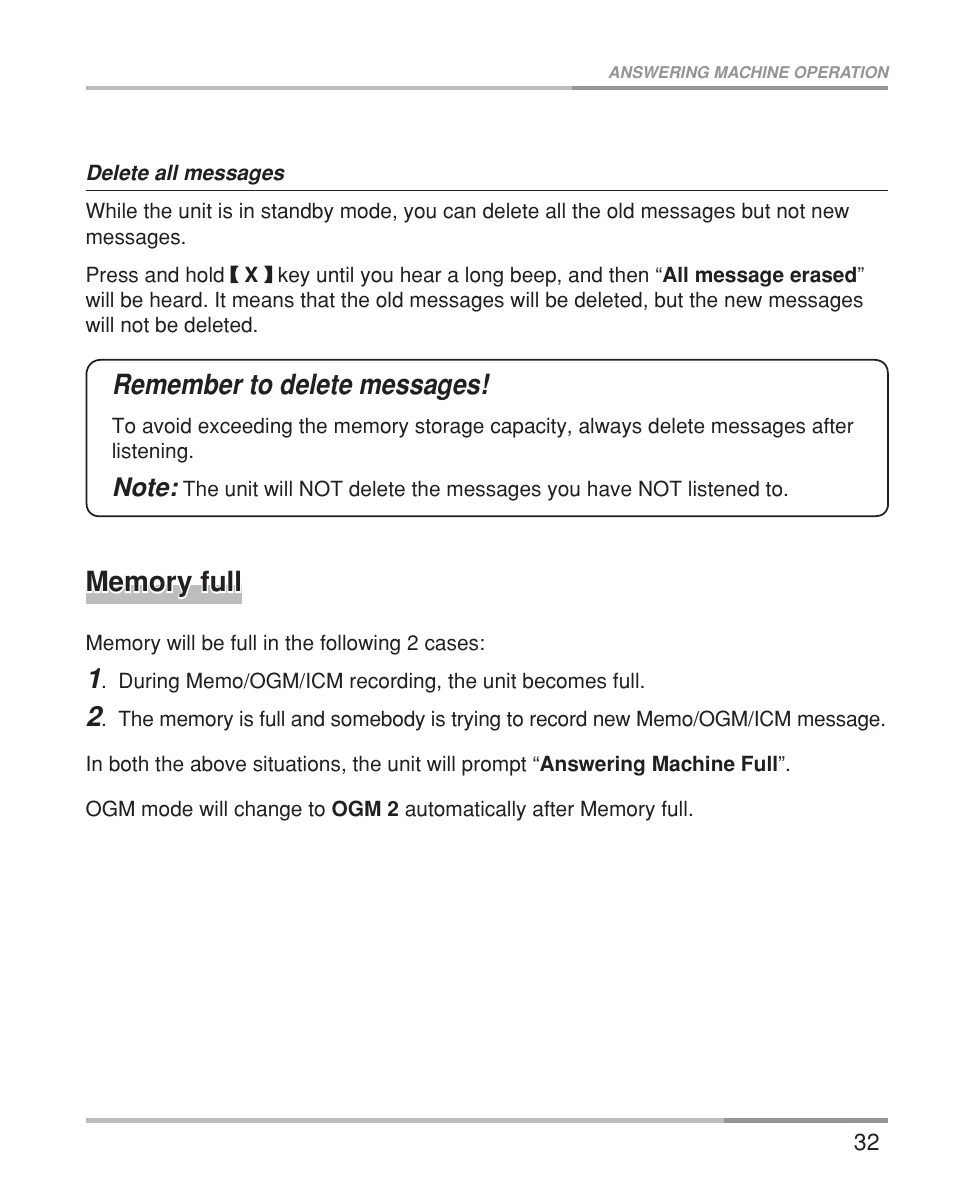 Remember to delete messages | Oricom eco5200 Series User Manual | Page 36 / 46