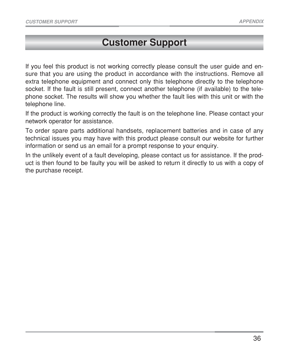 Customer support | Oricom eco5200 Series User Manual | Page 40 / 46