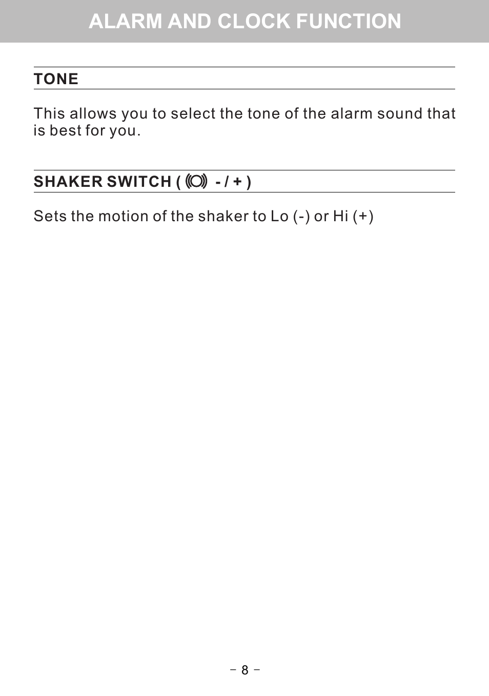 Alarm and clock function | Oricom WNS1 User Manual | Page 10 / 20