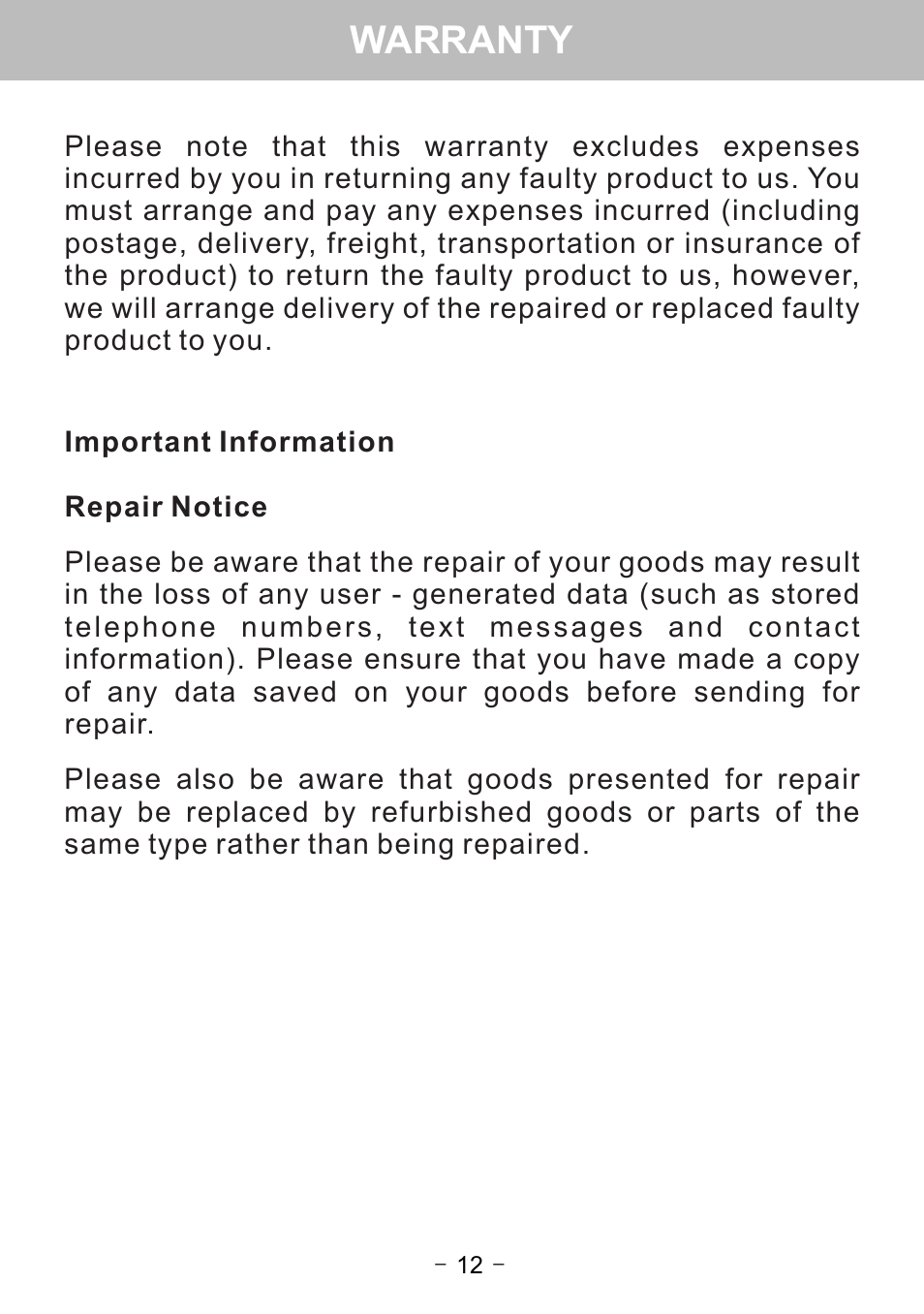 Warranty | Oricom WNS1 User Manual | Page 14 / 20