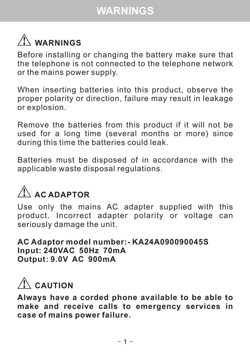 Warnings | Oricom WNS1 User Manual | Page 3 / 20