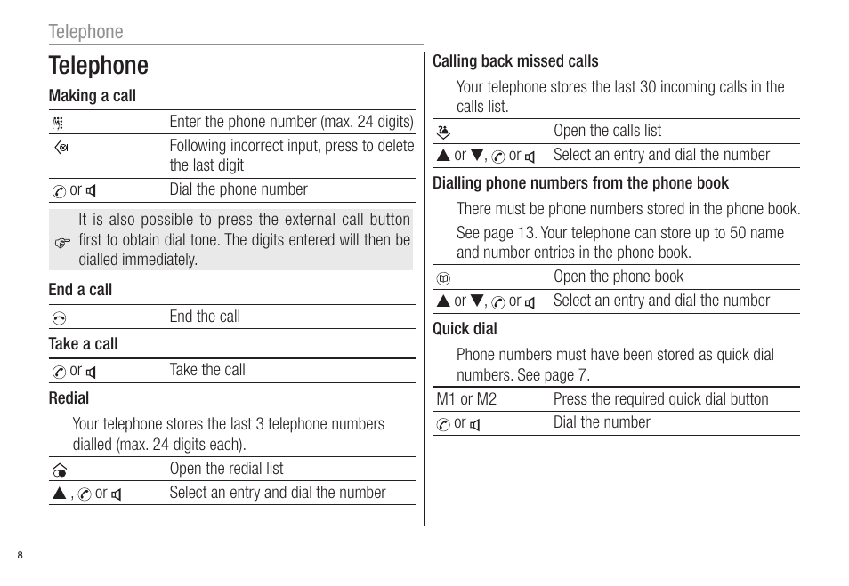 Telephone | Oricom ECO80 User Manual | Page 10 / 36