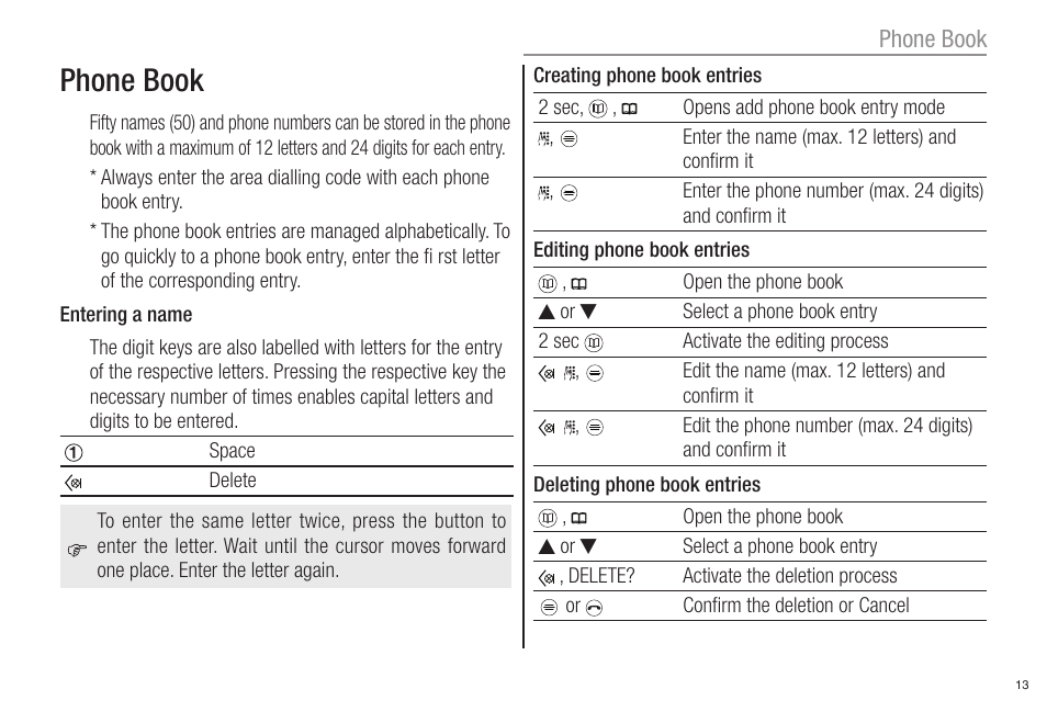 Phone book | Oricom ECO80 User Manual | Page 15 / 36