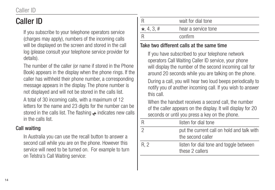 Caller id | Oricom ECO80 User Manual | Page 16 / 36