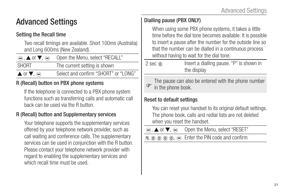 Advanced settings | Oricom ECO80 User Manual | Page 23 / 36