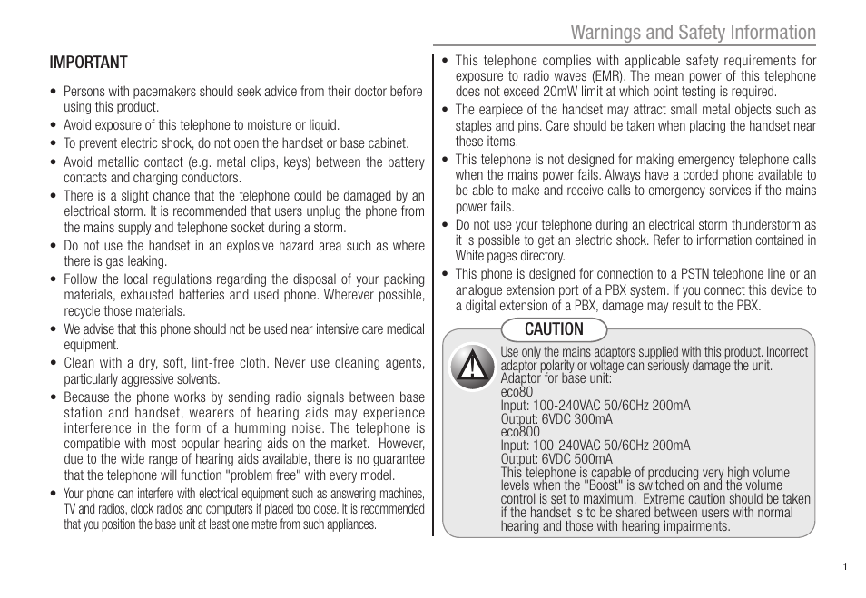 Warnings and safety information | Oricom ECO80 User Manual | Page 3 / 36
