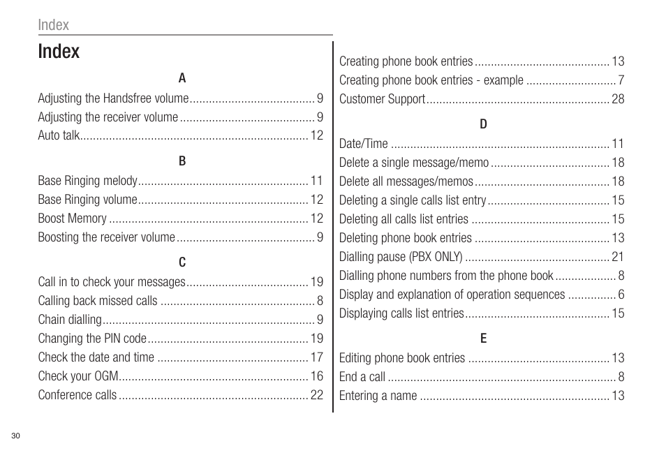 Index | Oricom ECO80 User Manual | Page 32 / 36