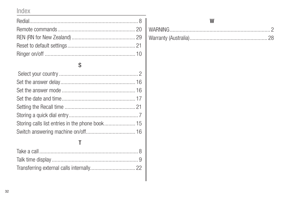 Index | Oricom ECO80 User Manual | Page 34 / 36