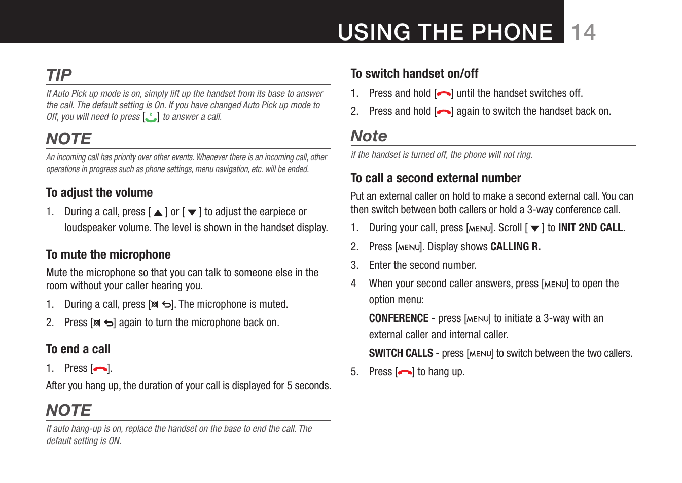 14 using the phone | Oricom 8000 User Manual | Page 15 / 44