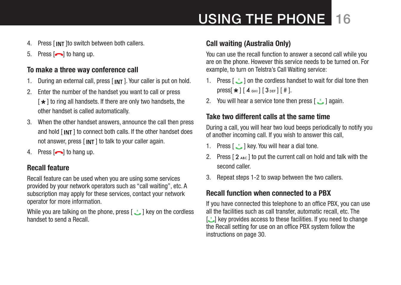 16 using the phone | Oricom 8000 User Manual | Page 17 / 44