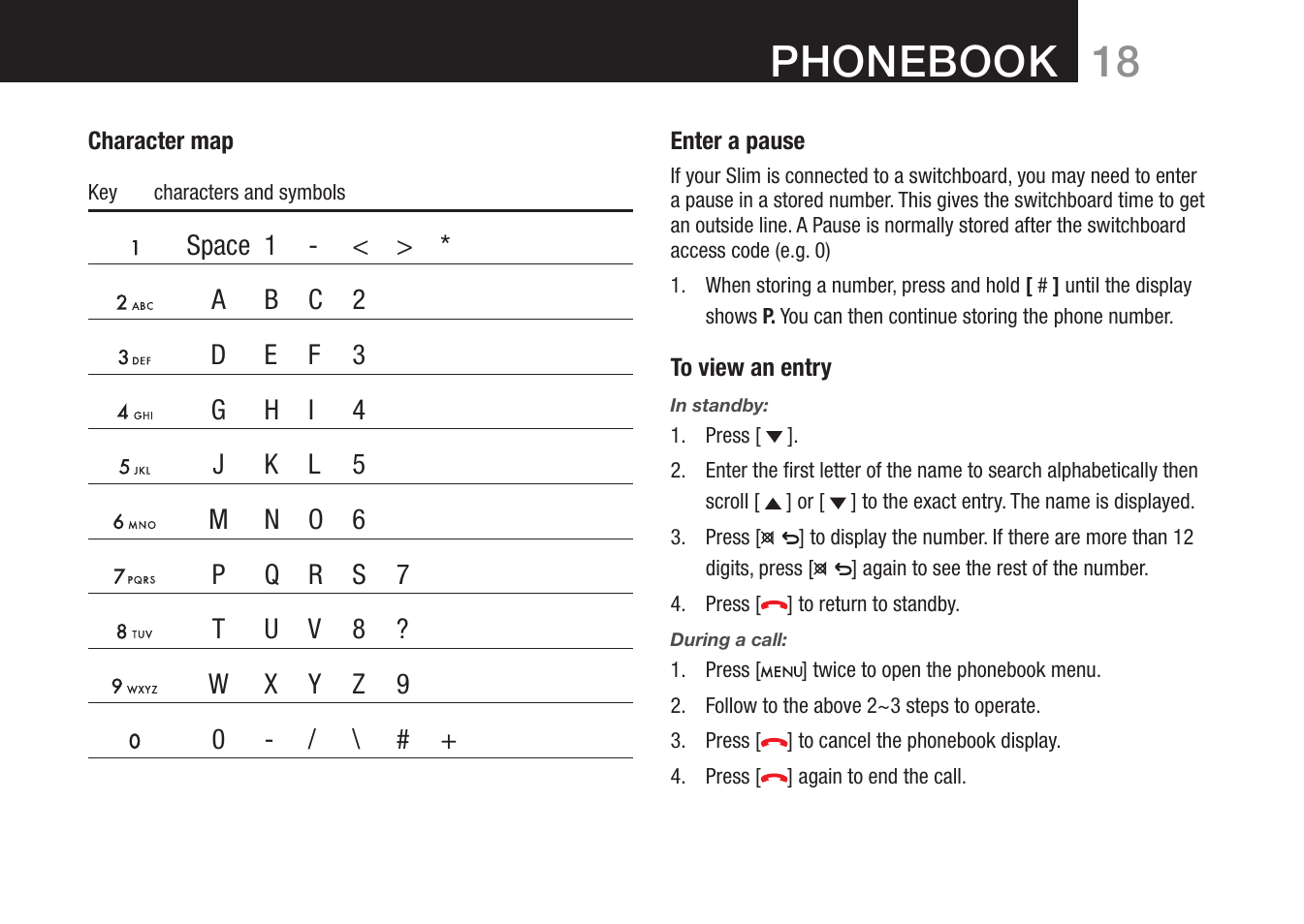 18 phonebook | Oricom 8000 User Manual | Page 19 / 44