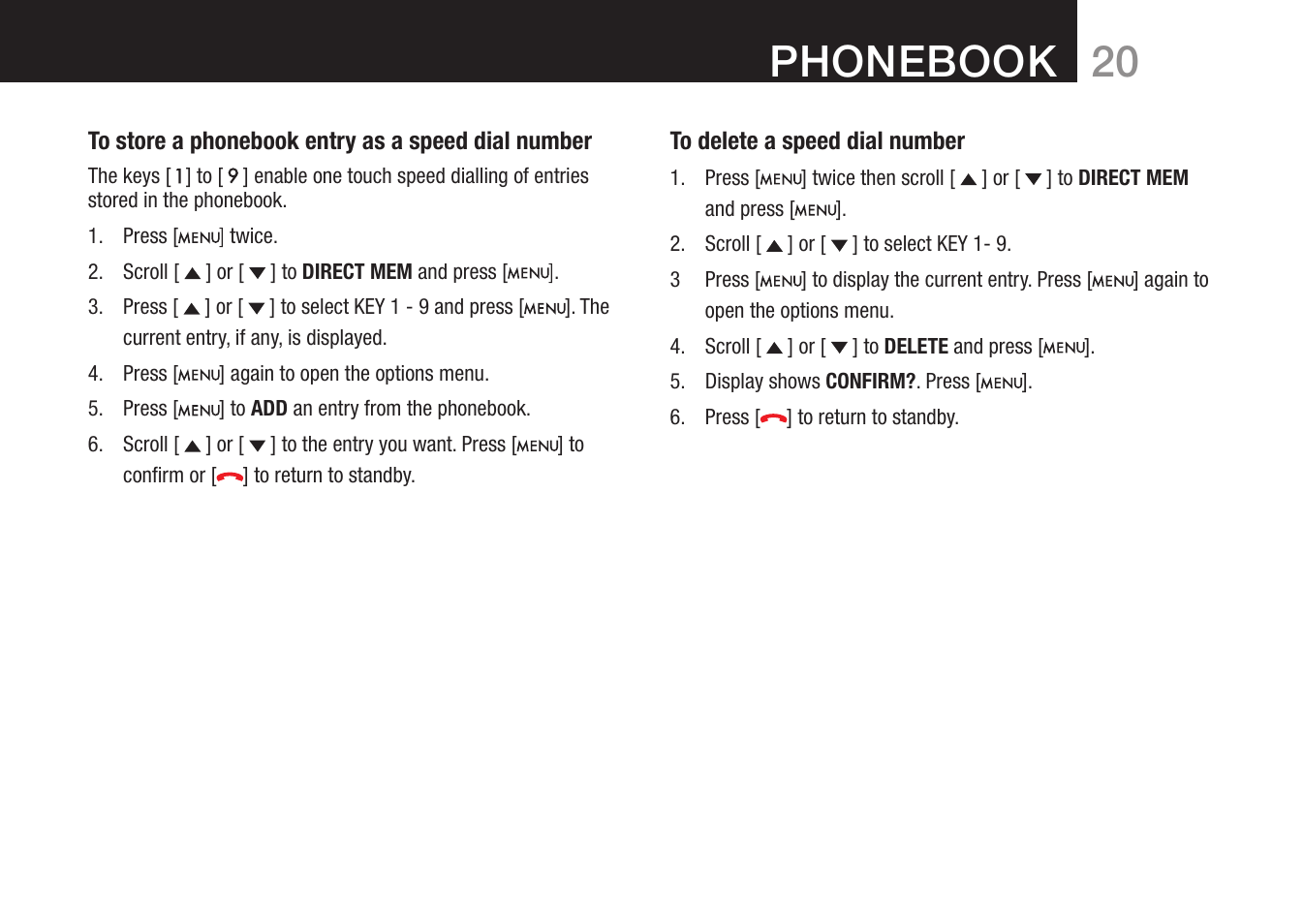 20 phonebook | Oricom 8000 User Manual | Page 21 / 44