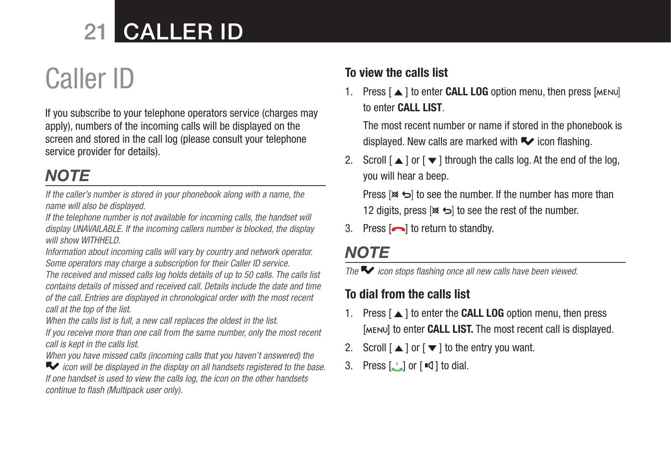 Caller id, 21 caller id | Oricom 8000 User Manual | Page 22 / 44