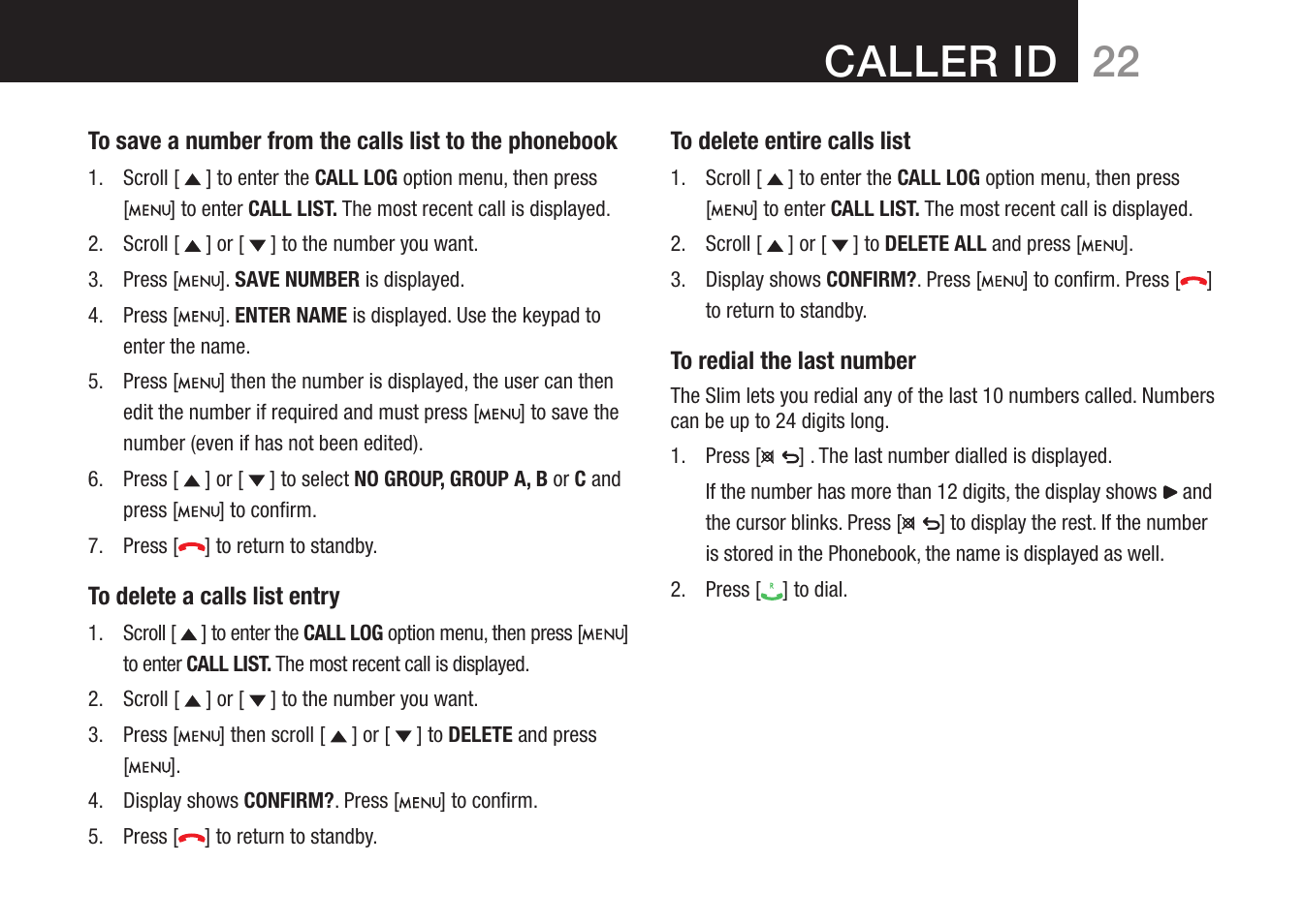 22 caller id | Oricom 8000 User Manual | Page 23 / 44