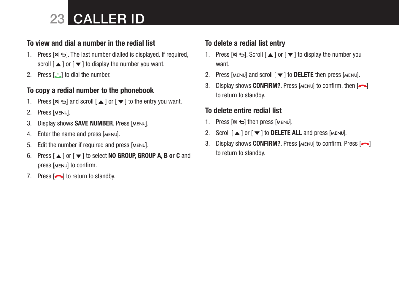 23 caller id | Oricom 8000 User Manual | Page 24 / 44