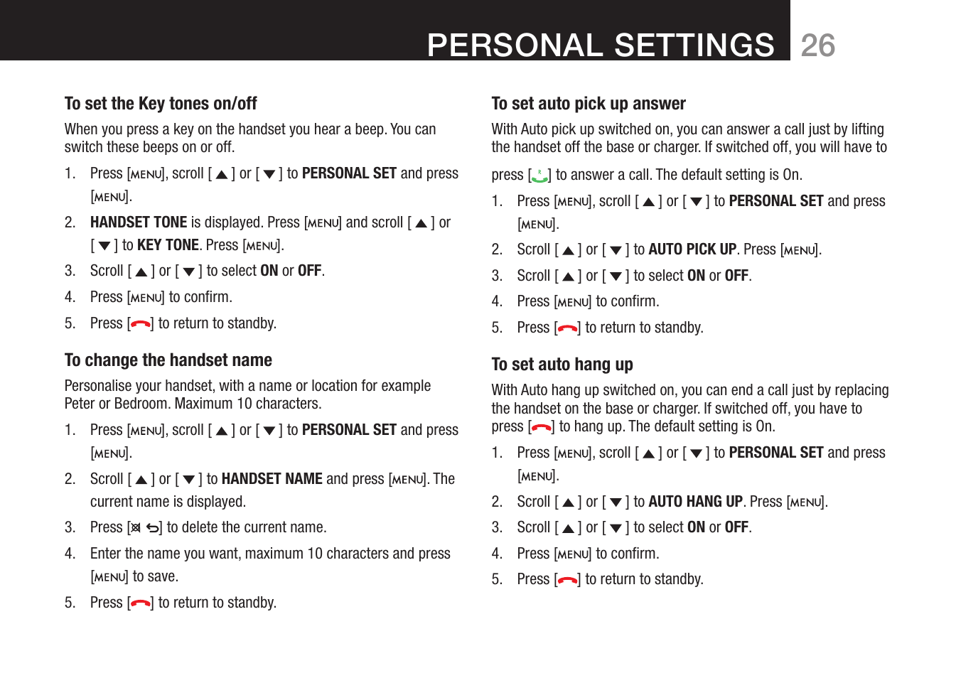26 personal settings | Oricom 8000 User Manual | Page 27 / 44