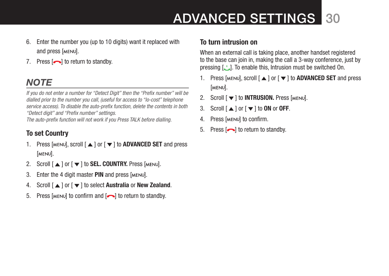 30 advanced settings | Oricom 8000 User Manual | Page 31 / 44