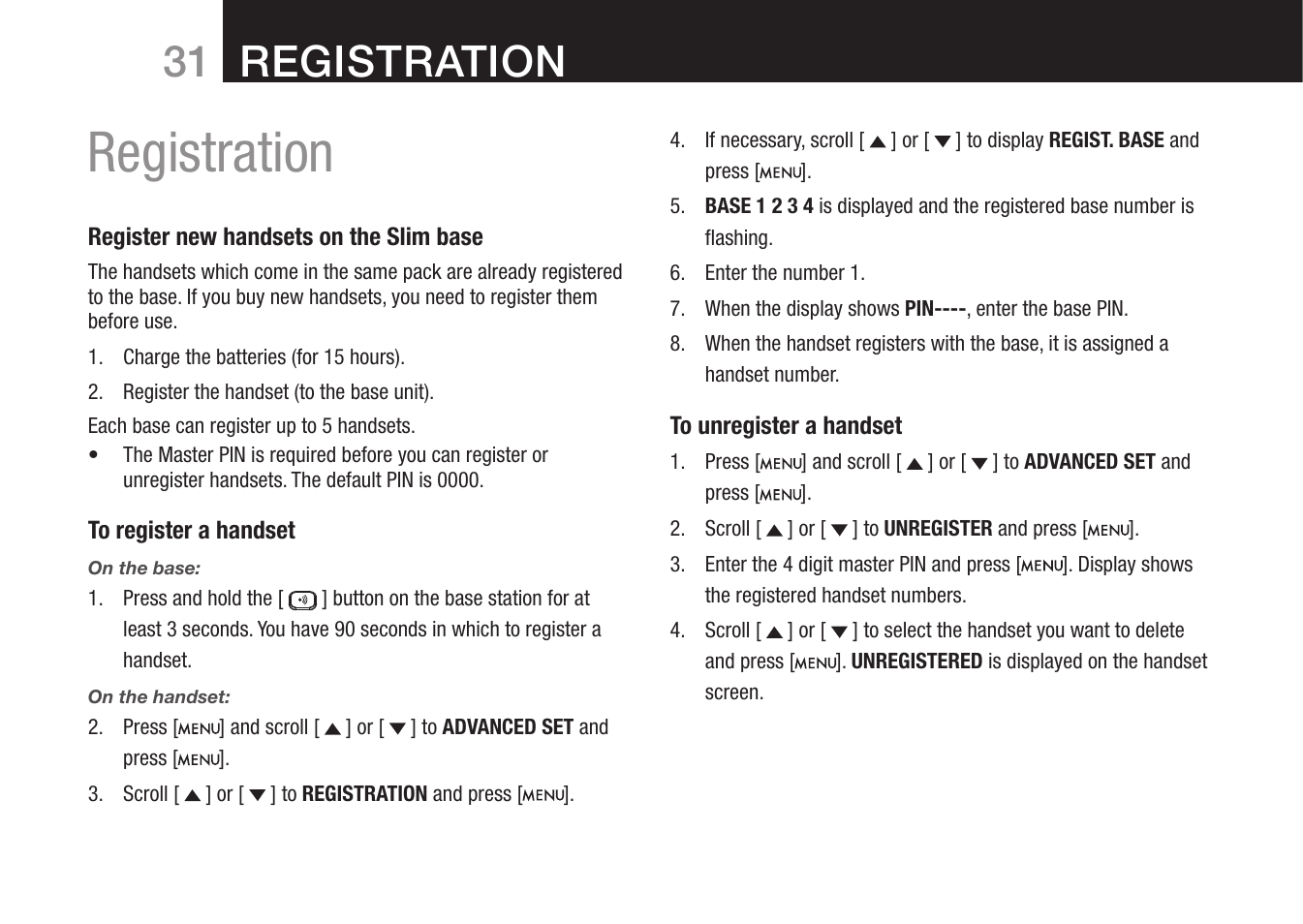 Registration, 31 registration | Oricom 8000 User Manual | Page 32 / 44