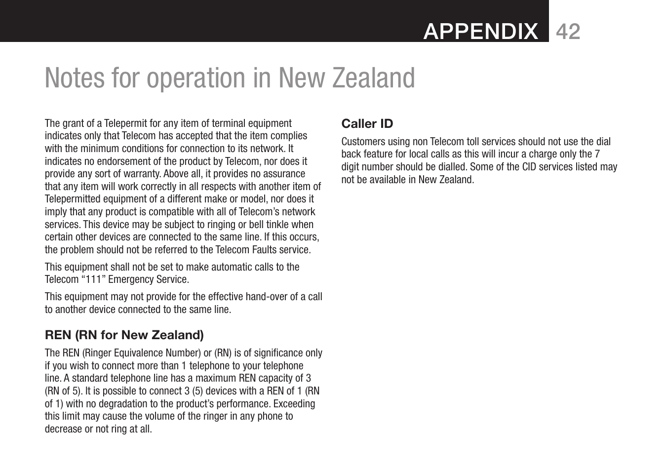42 appendix | Oricom 8000 User Manual | Page 43 / 44