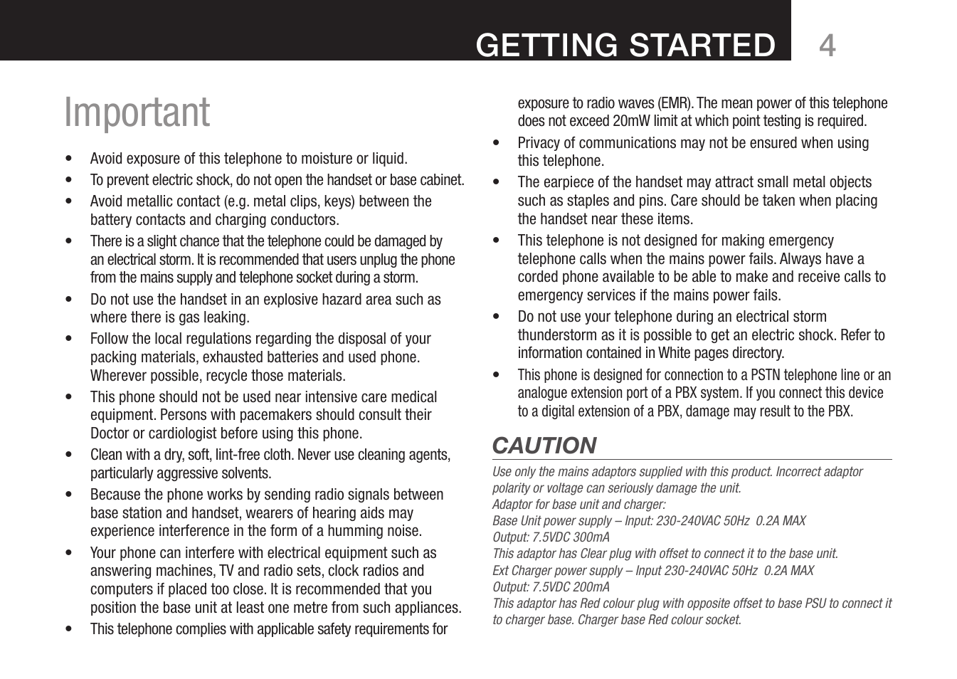 Important, 4getting started, Caution | Oricom 8000 User Manual | Page 5 / 44