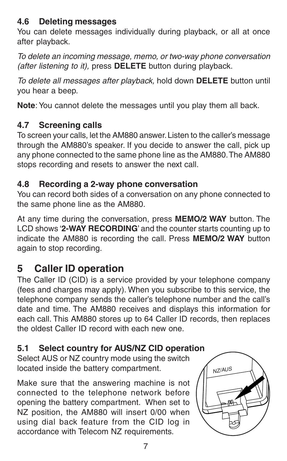 5caller id operation | Oricom AM880 User Manual | Page 8 / 14