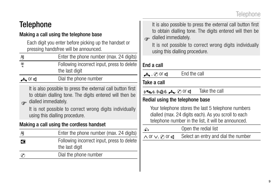 Telephone | Oricom Pro900 User Manual | Page 11 / 52