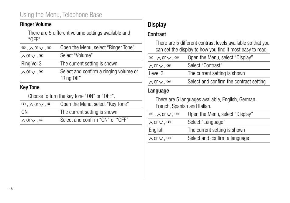 Using the menu, telephone base | Oricom Pro900 User Manual | Page 20 / 52