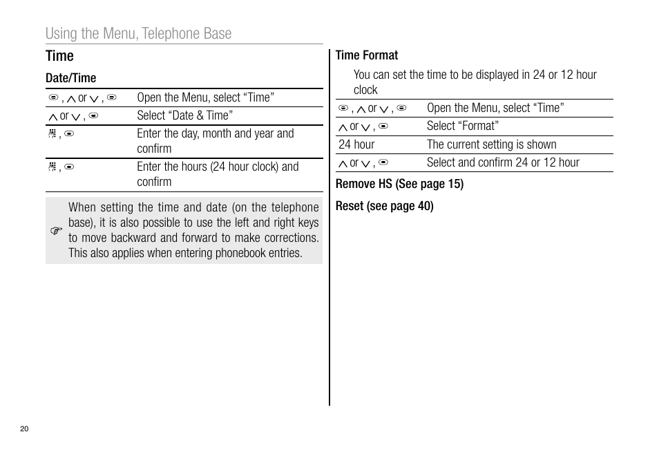 Using the menu, telephone base | Oricom Pro900 User Manual | Page 22 / 52