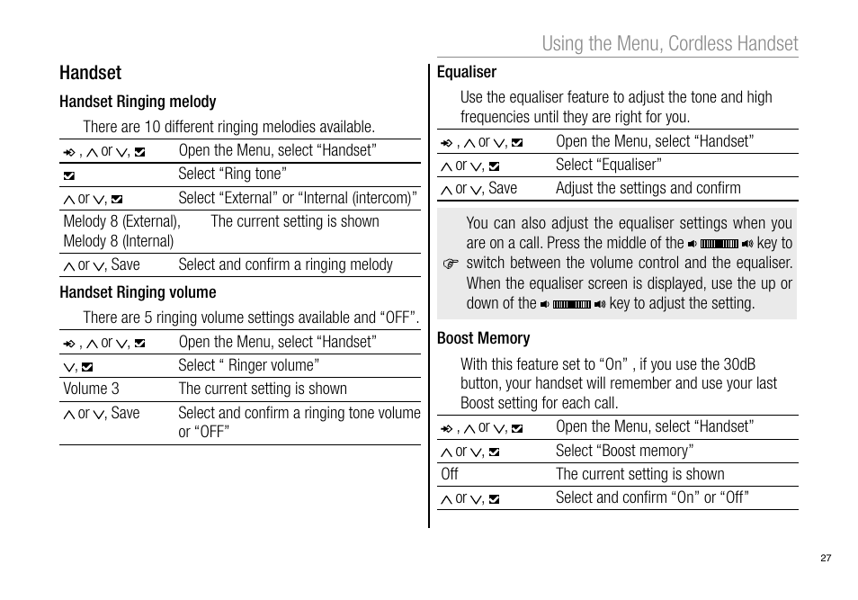 Using the menu, cordless handset | Oricom Pro900 User Manual | Page 29 / 52