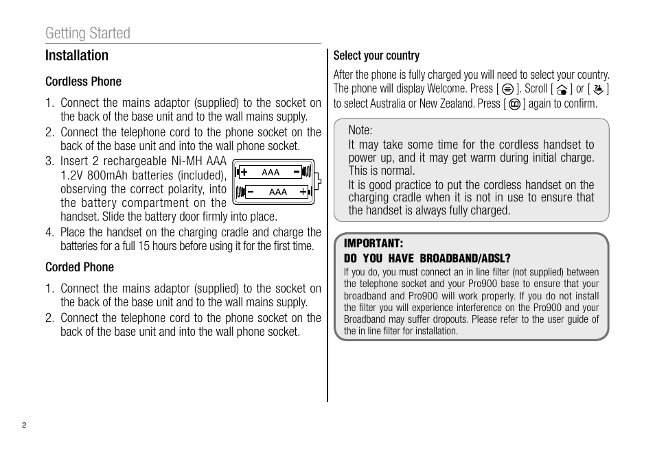 Getting started | Oricom Pro900 User Manual | Page 4 / 52