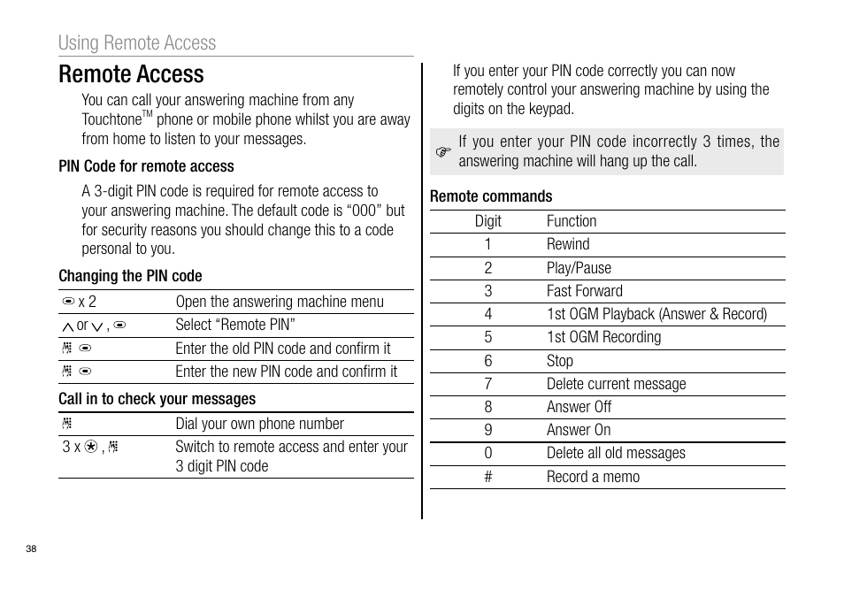 Remote access, Using remote access | Oricom Pro900 User Manual | Page 40 / 52