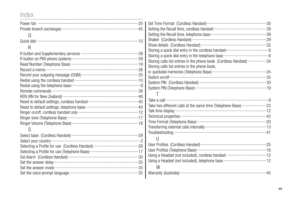 Index | Oricom Pro900 User Manual | Page 51 / 52