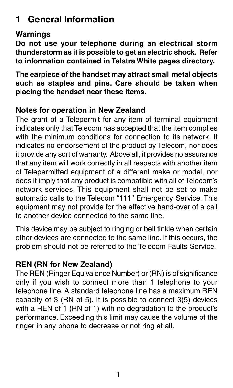 1 general information | Oricom BIG BUTTON PHONE TP58 User Manual | Page 2 / 10