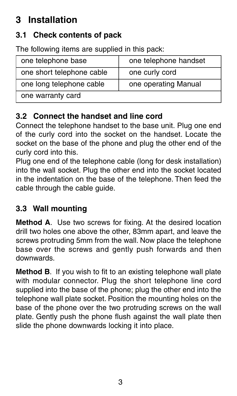 3 installation | Oricom BIG BUTTON PHONE TP58 User Manual | Page 4 / 10