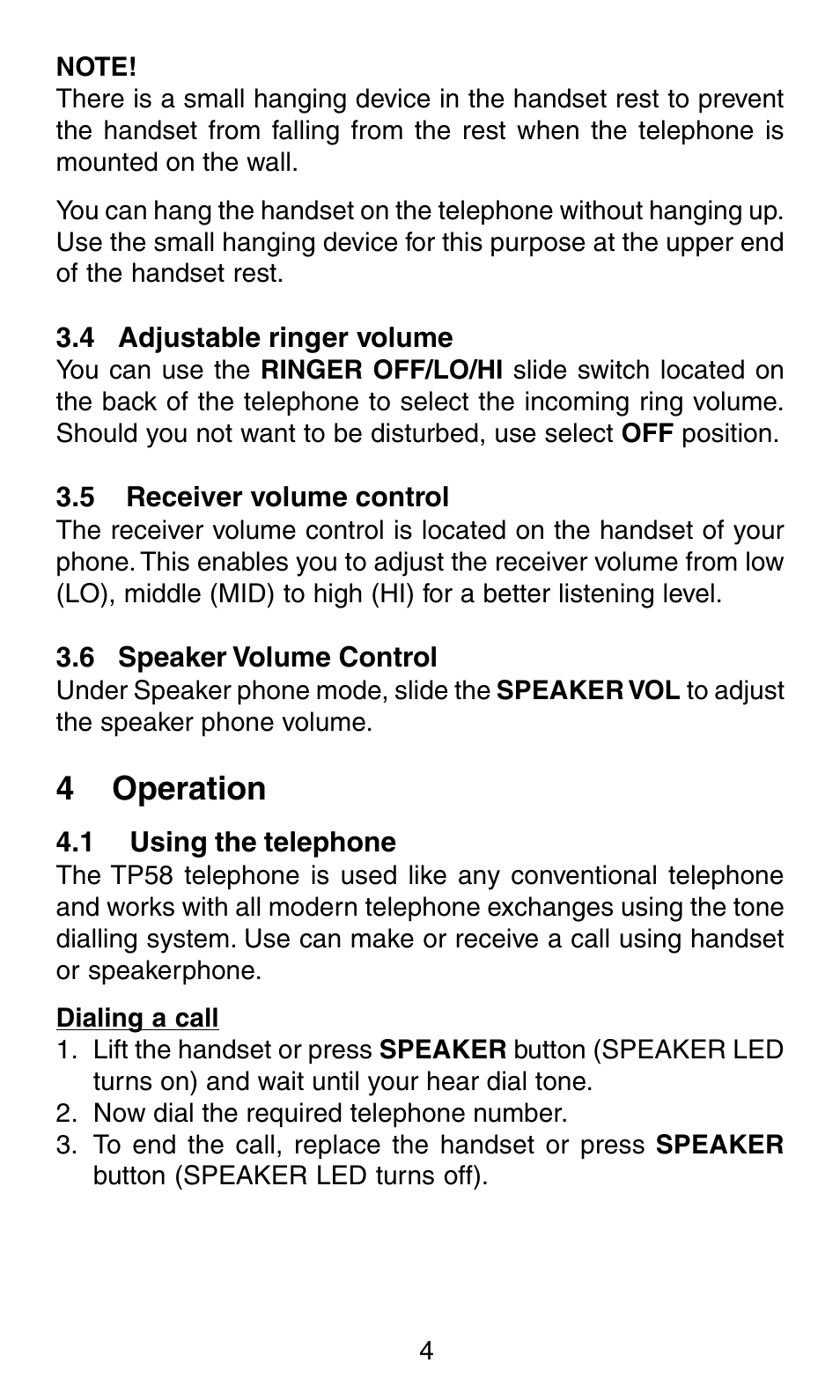 4operation | Oricom BIG BUTTON PHONE TP58 User Manual | Page 5 / 10