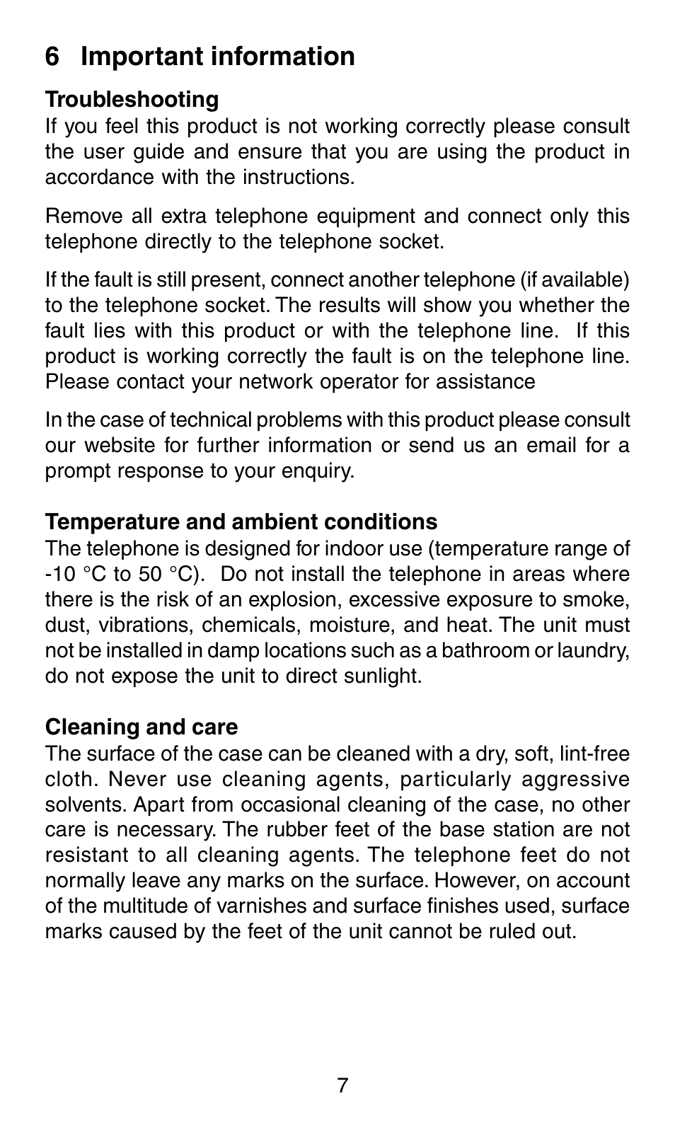 6 important information | Oricom BIG BUTTON PHONE TP58 User Manual | Page 8 / 10