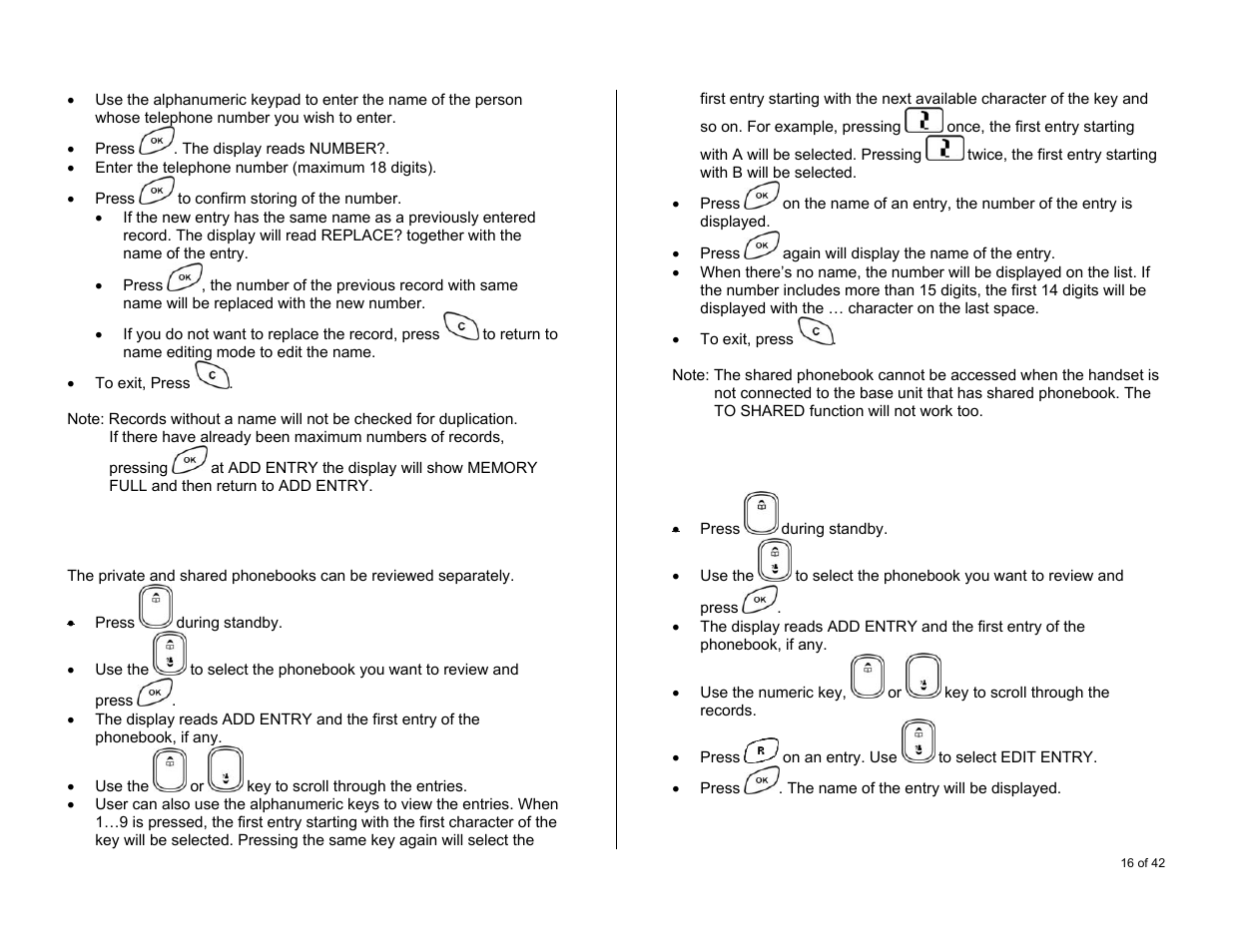 Reviewing the phonebooks, Editing an entry | Oricom S6000 User Manual | Page 16 / 42