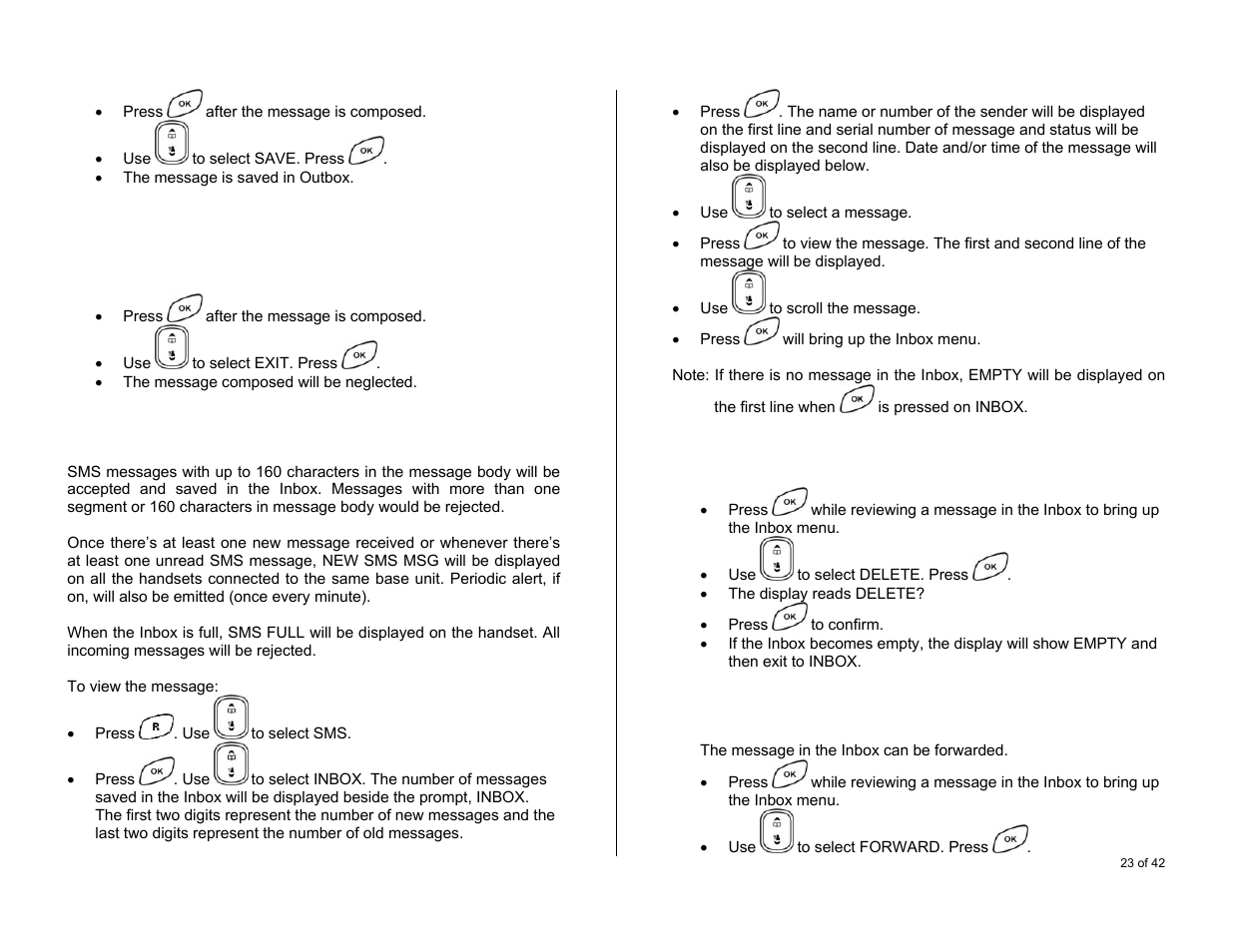 Exit from compose message, Receiving message, Deleting the message | Forwarding the message | Oricom S6000 User Manual | Page 23 / 42