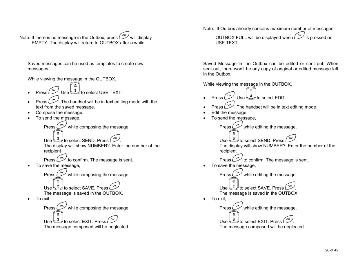 Editing the saved message, Deleting the saved message, Creating new messages from the saved messages | Oricom S6000 User Manual | Page 26 / 42