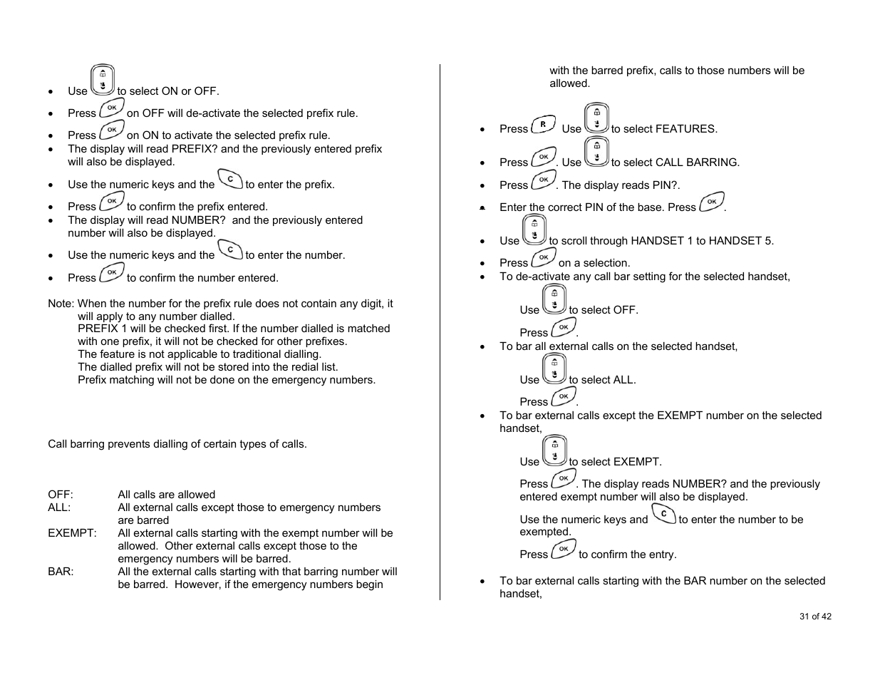 Call barring | Oricom S6000 User Manual | Page 31 / 42