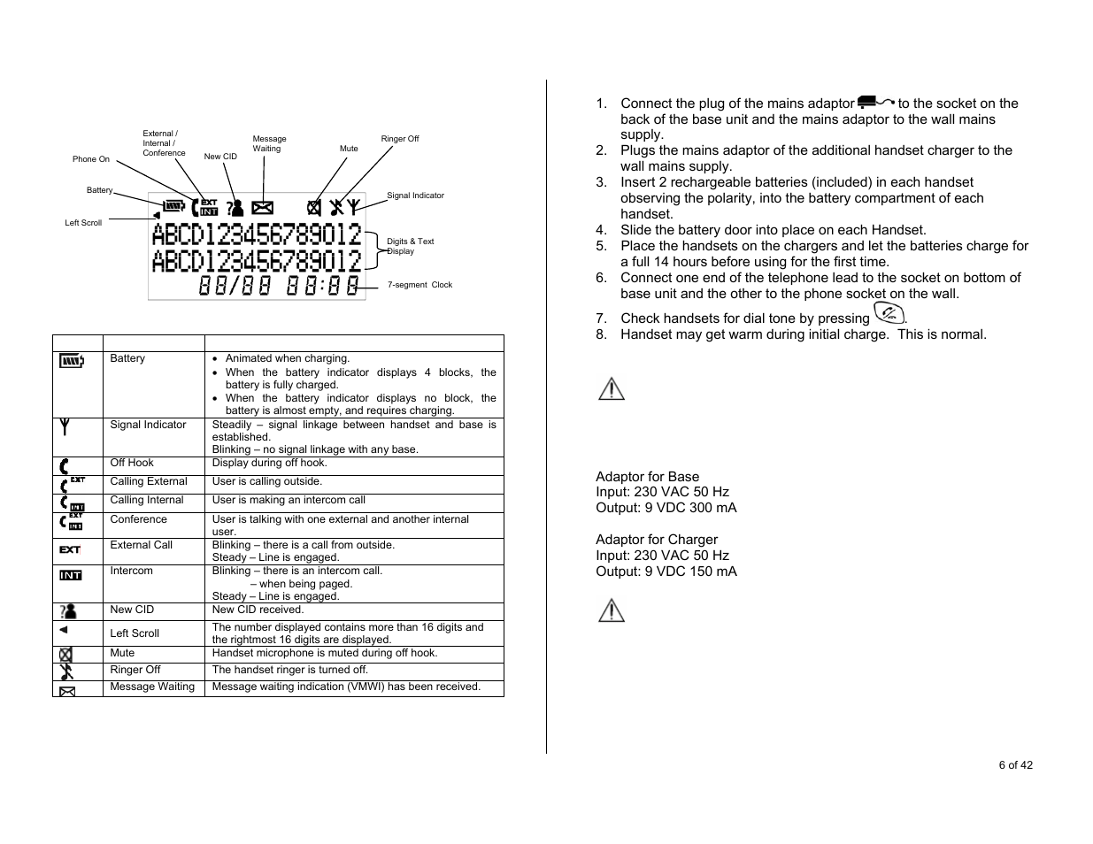 Basic steps to install, Lcd display on the handset, Caution | Oricom S6000 User Manual | Page 6 / 42
