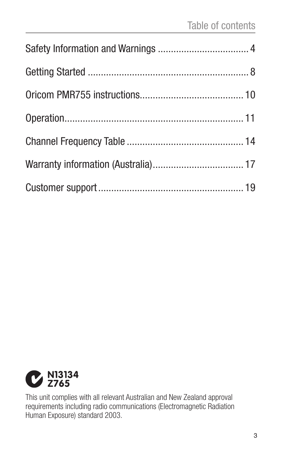 Oricom PMR755 User Manual | Page 3 / 20