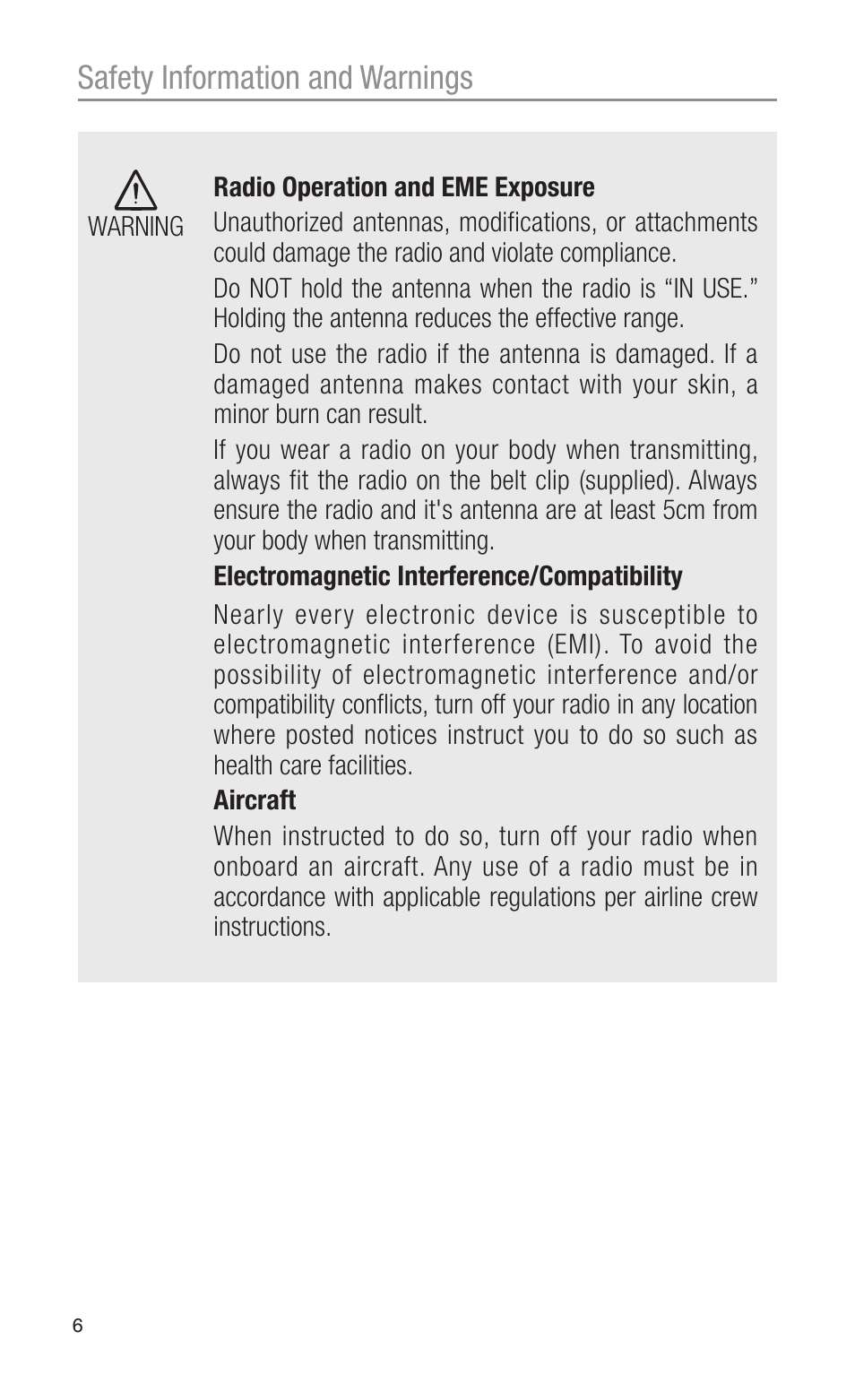 Safety information and warnings | Oricom PMR755 User Manual | Page 6 / 20