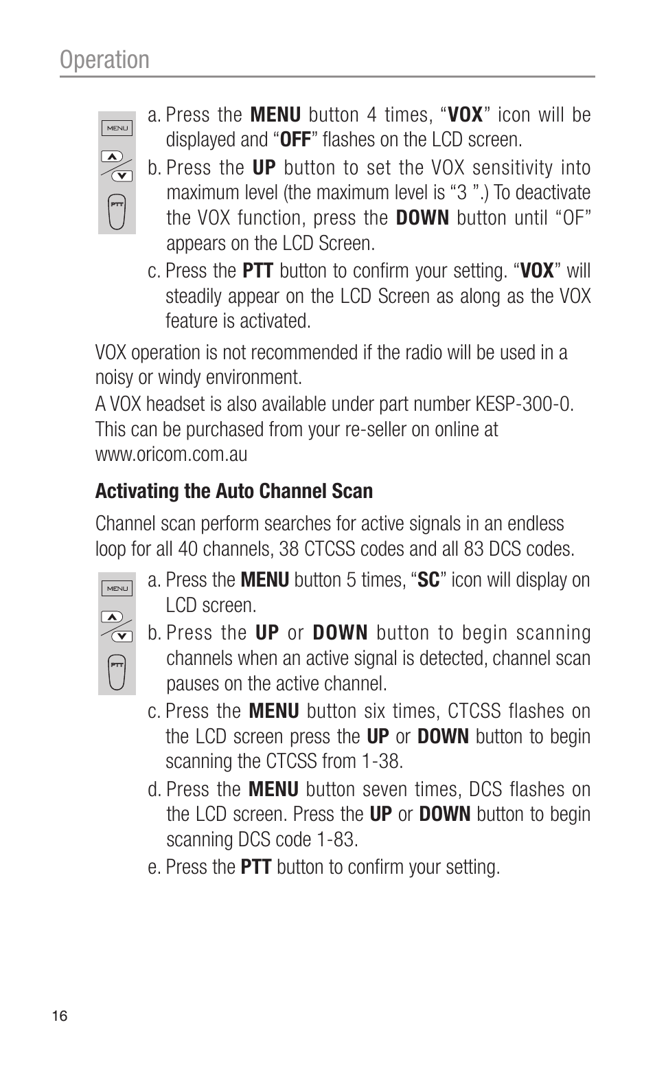 Operation | Oricom CITIZEN BAND RADIO PMR1200 User Manual | Page 16 / 28