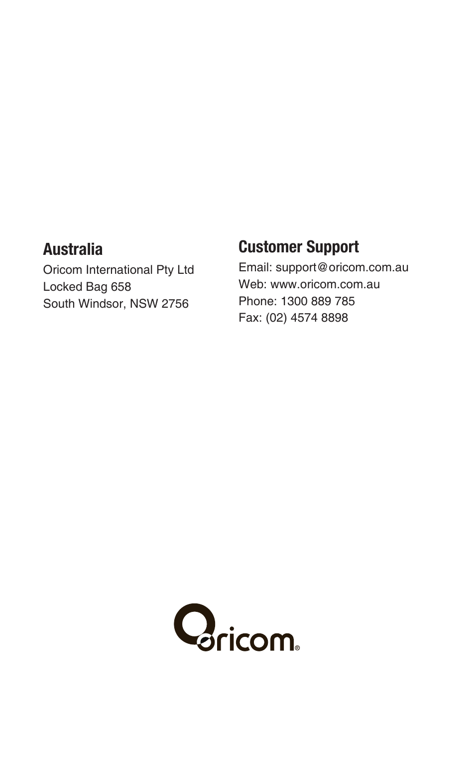 Australia, Customer support | Oricom CITIZEN BAND RADIO PMR1200 User Manual | Page 28 / 28