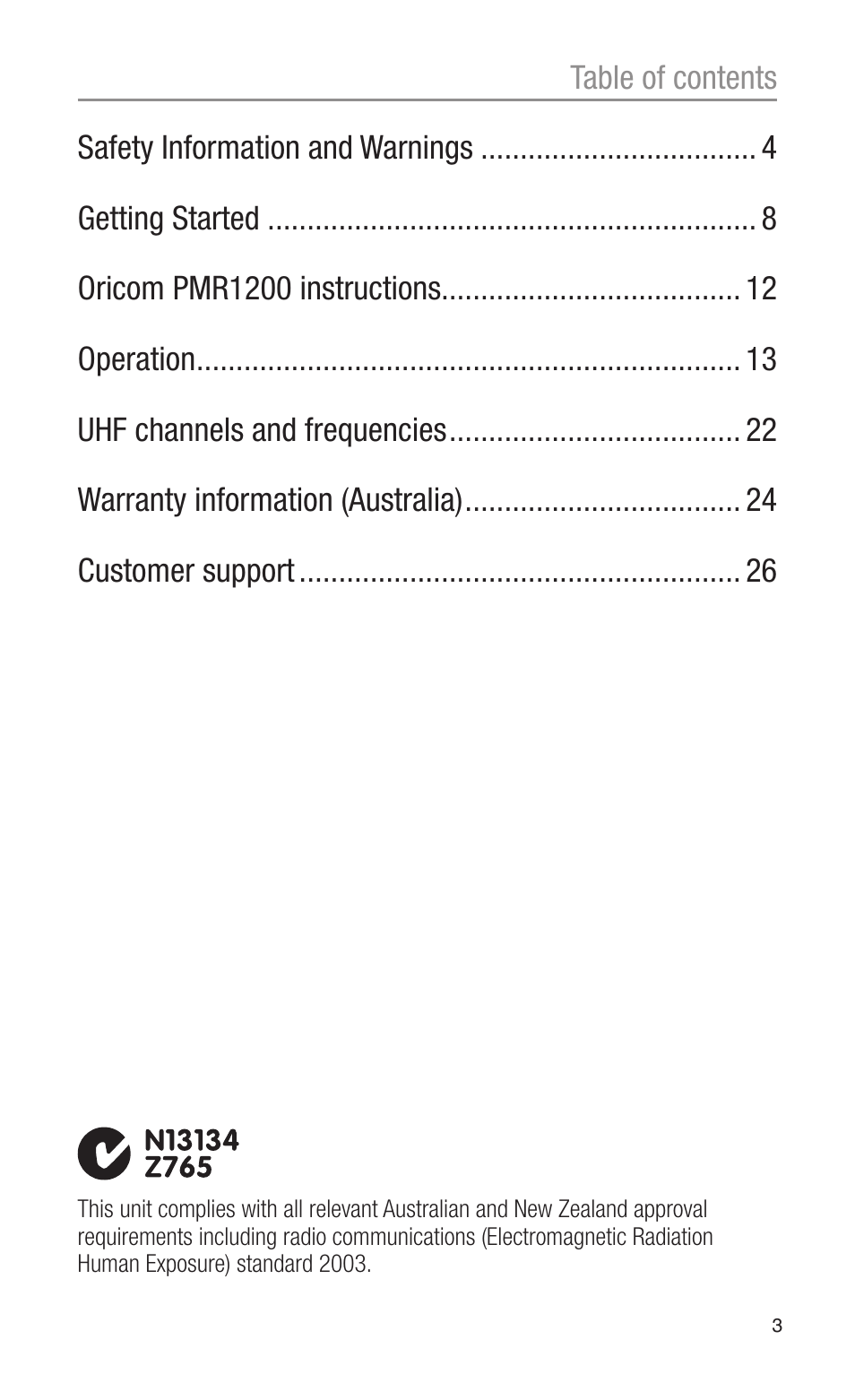 Oricom CITIZEN BAND RADIO PMR1200 User Manual | Page 3 / 28