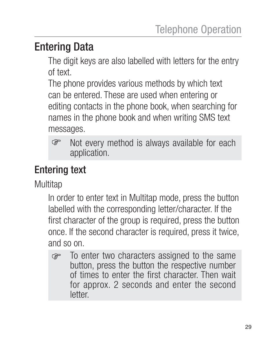 Telephone operation entering data | Oricom EZY100 User Manual | Page 29 / 88