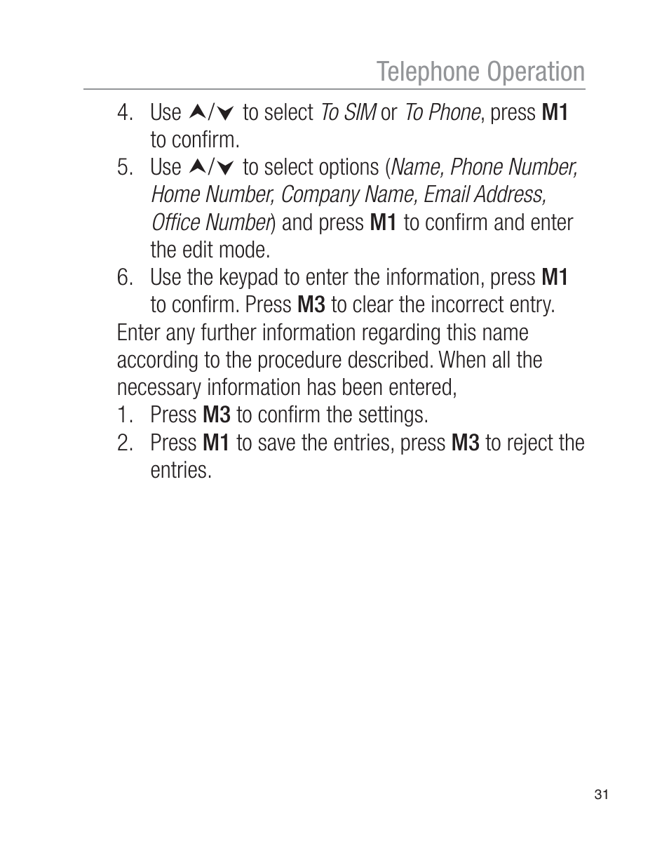 Telephone operation | Oricom EZY100 User Manual | Page 31 / 88