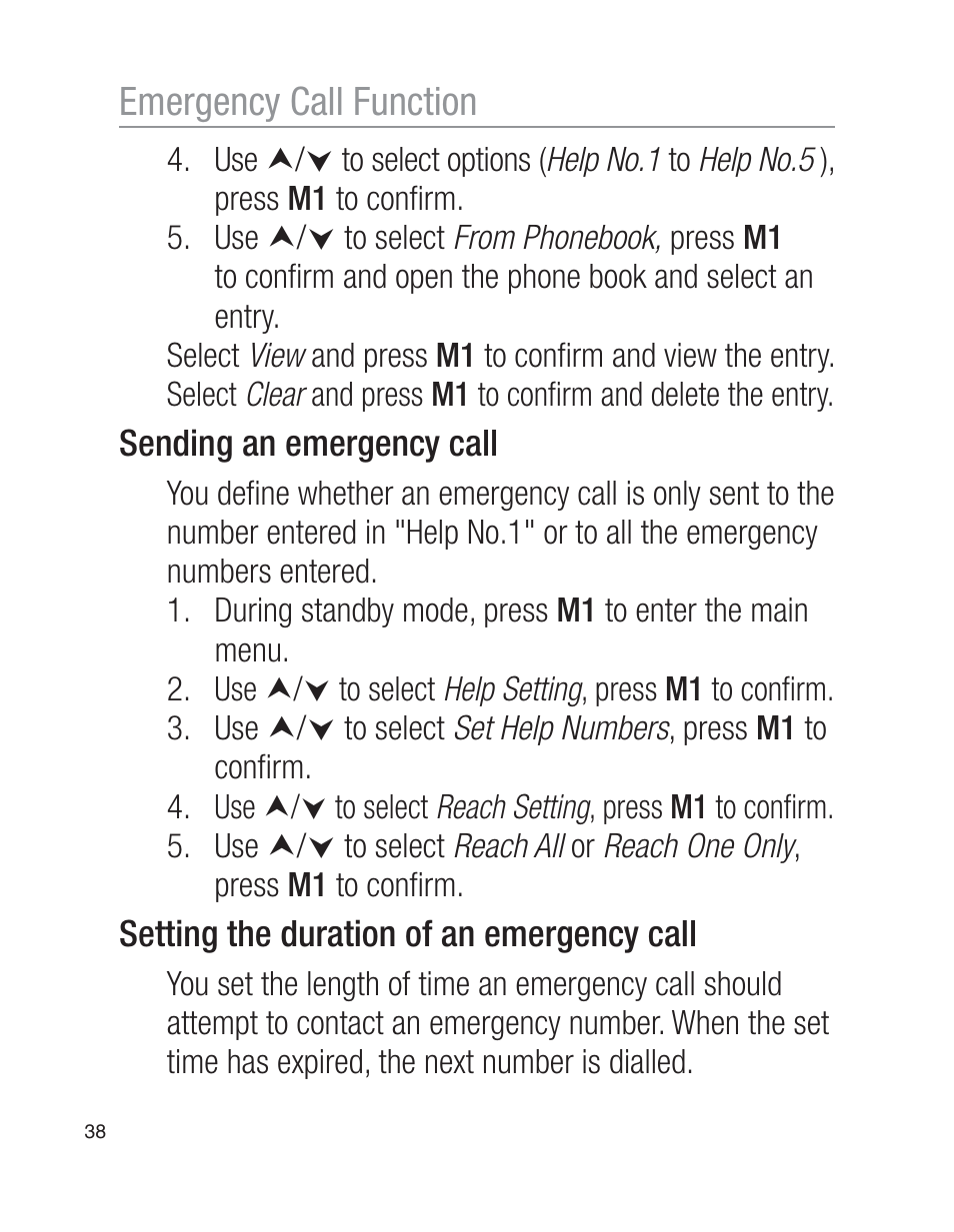 Emergency call function | Oricom EZY100 User Manual | Page 38 / 88